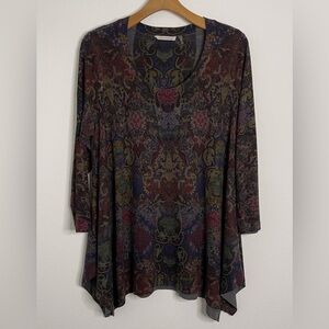 Soft Surroundings Women's Paisley Tunic Top Scoop Neck Asymmetric Artsy S #1907